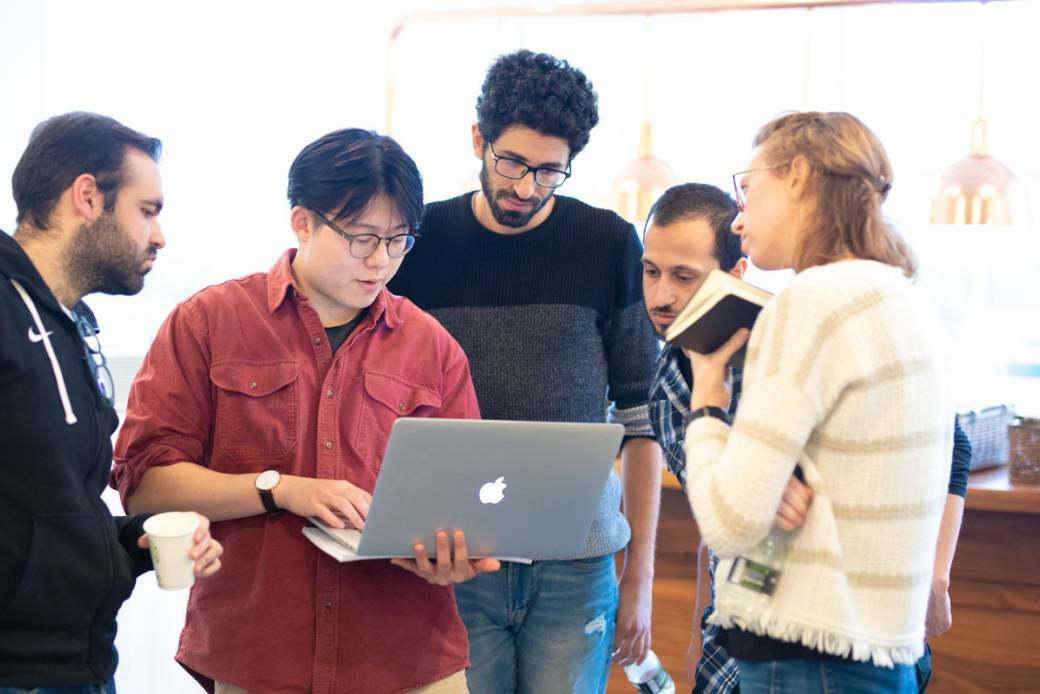 A group of students working together