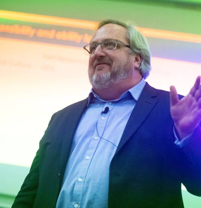 Randall Peterson delivering a speech