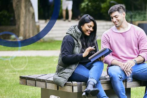 Two students on a bench